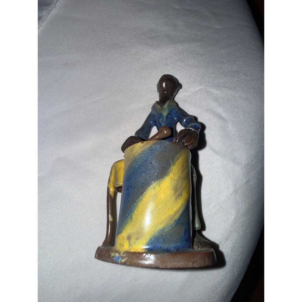 Antigua Pottery Ltd Ceramic Steel Drum Musician Figurine Caribbean Folk Art